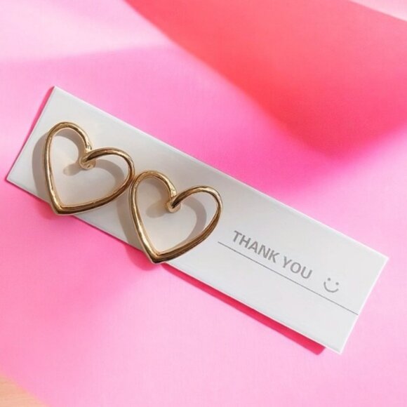Gold Tone Open Heart Earrings New - Picture 1 of 2